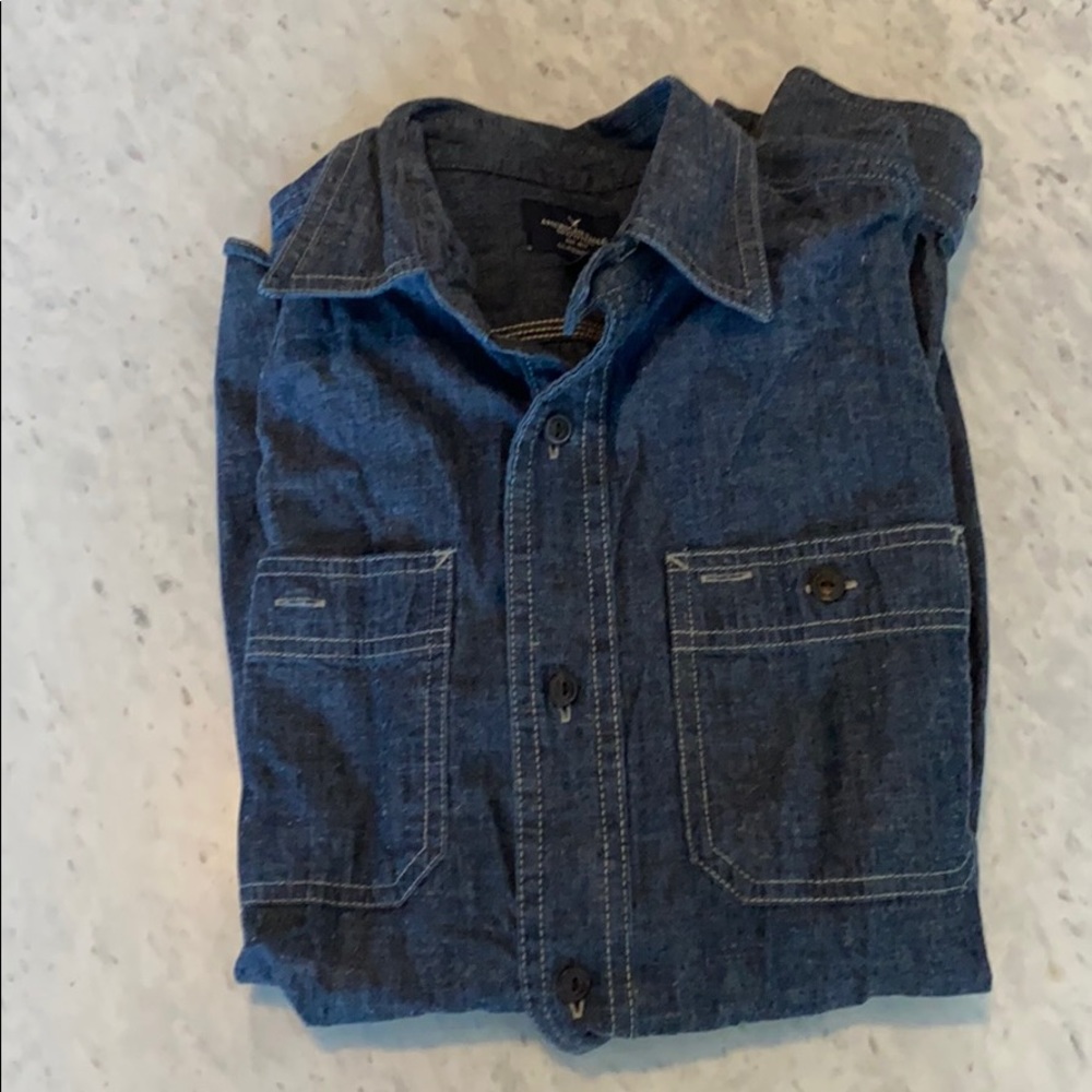 American eagle dark denim long sleeve button up